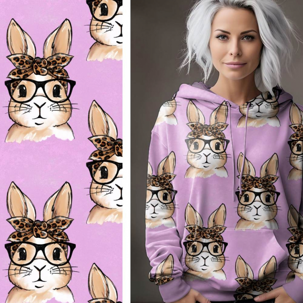 Hipster Leo Bunny - Eigenproduktion von Graustufen-Stoffe